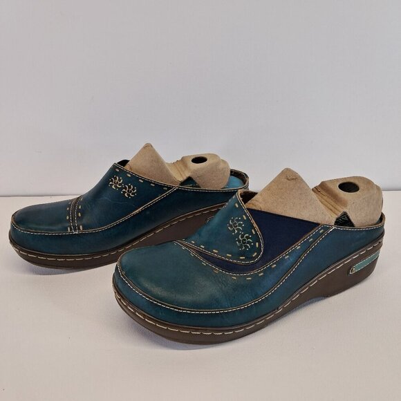 Spring Step L'Artiste Teal Chino Clogs Leather Mules Size 41 - Picture 2 of 14